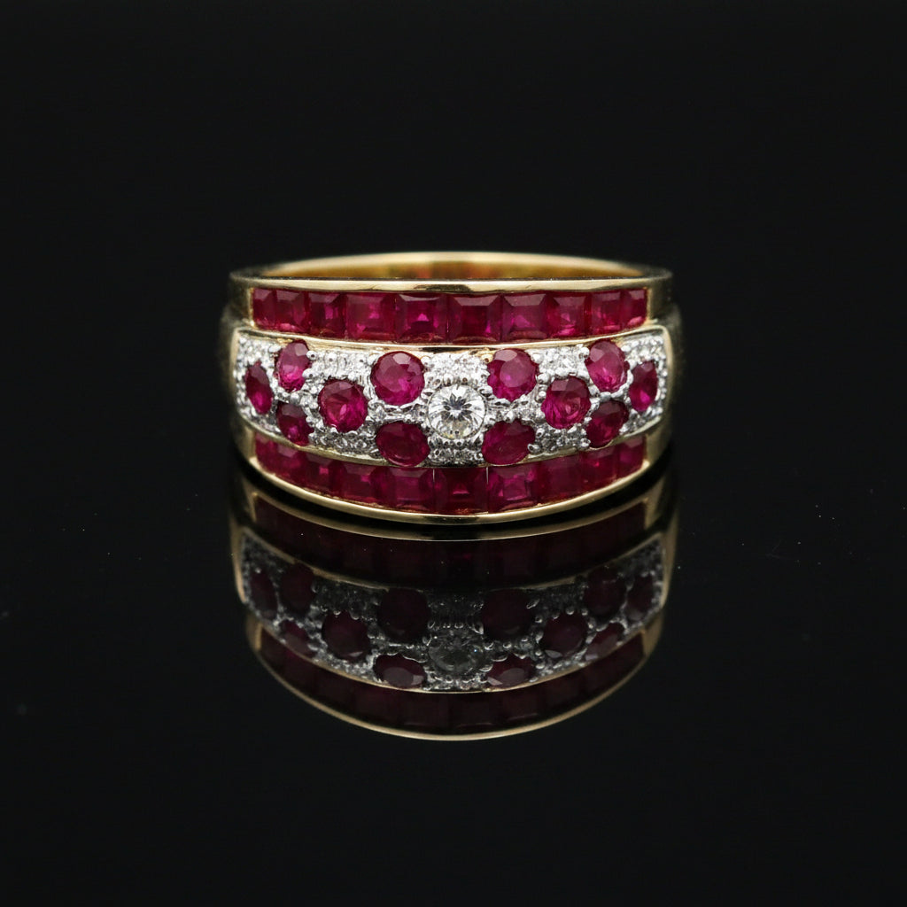 Estate jewelry — Vintage Ruby & Diamond Ring, 2.81 ctw ruby in 14K yellow and white gold