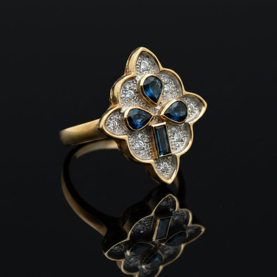 Estate jewelry — Vintage Sapphire & Diamond Ring, 0.60 ctw sapphire in 14K yellow and white gold