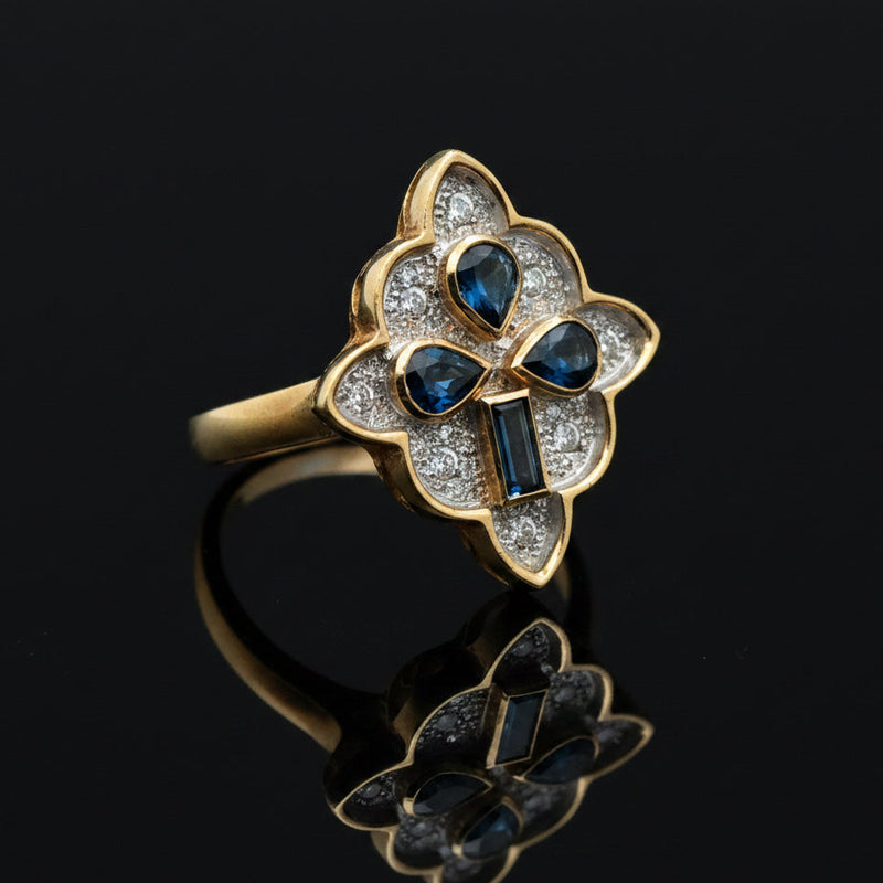 Estate jewelry — Vintage Sapphire & Diamond Ring, 0.60 ctw sapphire in 14K yellow and white gold