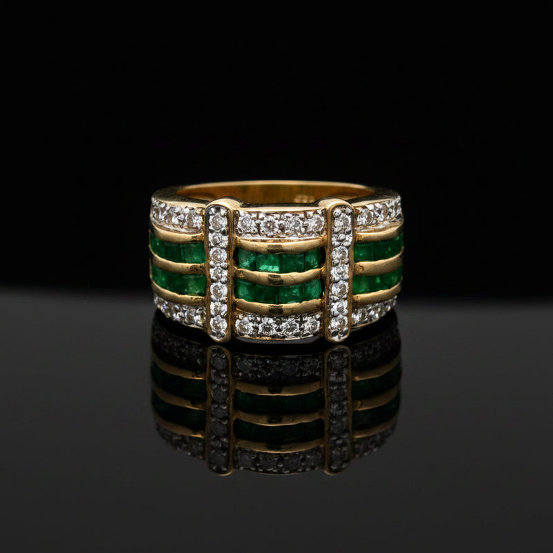 Estate jewelry — An Emerald & Diamond Signature Ring, 0.32 ctw diamonds