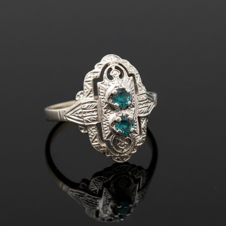Estate jewelry — Vintage Blue Diamond Ring, 0.15 ctw irregular blue diamond in 14K white gold