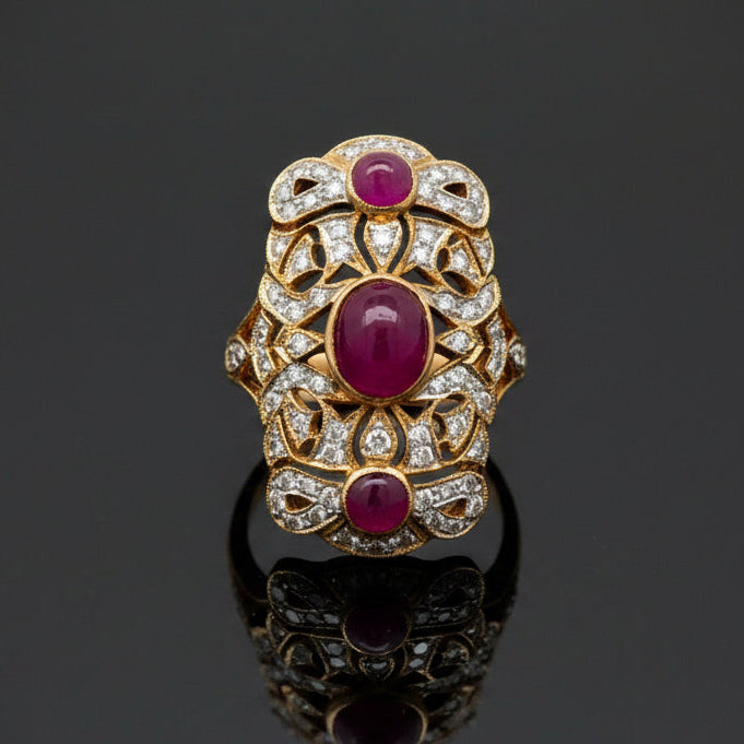 Estate jewelry — Vintage Ruby & Diamond Ring, 2.59 ctw ruby in 18K white and yellow gold