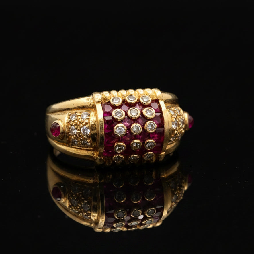 Estate jewelry — Vintage Ruby & Diamond Ring, 0.50 ctw ruby in 18K yellow gold
