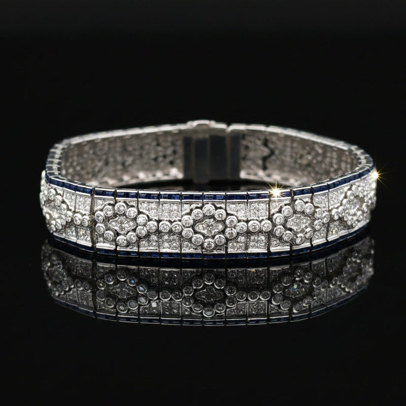 Estate jewelry — Vintage Diamond & Sapphire Bracelet, 5.00 ctw sapphire in 18K white gold