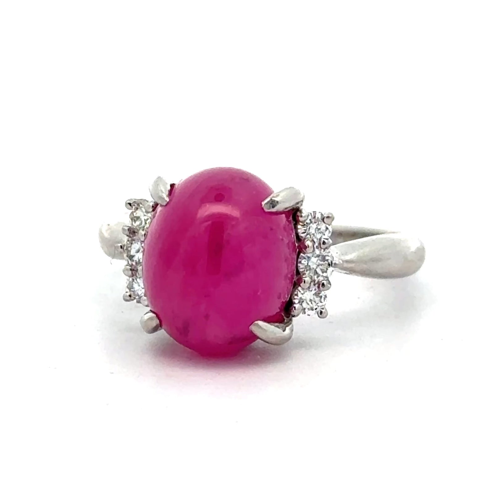 Estate Mid Century Ruby and Diamond Platinum Ring — alternate view