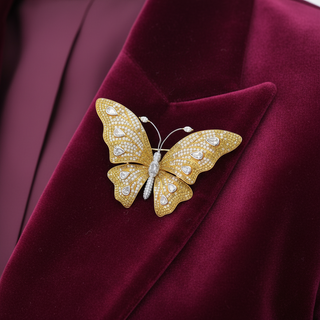 Estate Butterfly Natural Fancy Yellow and White Diamond 18Kt Yellow and White Gold Brooch — side view