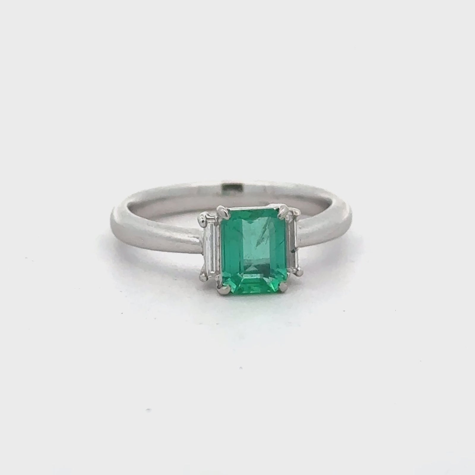 Estate Modern Emerald and Diamond Platinum Ring — side view