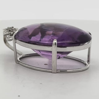 Estate Custom Made 58.41ct Amethyst and Diamond 18K White Gold Pendant — reverse view