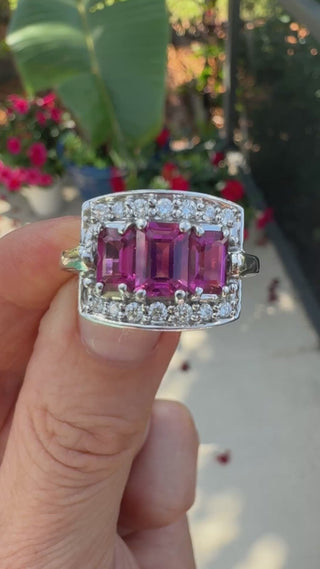 Estate Modern Tourmaline and Diamond 14Kt White Gold RIng — side view