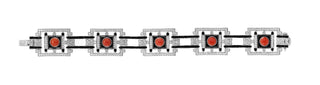 Estate Custom Made Diamond Coral Onyx White 18K White Gold Bracelet — scale view