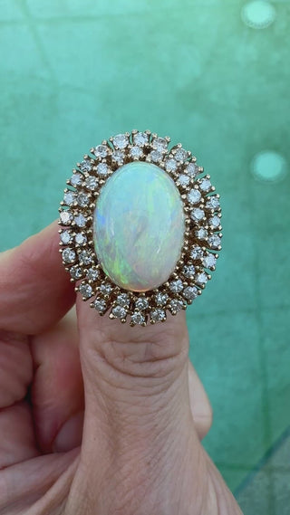 Estate Vintage 1980's Opal and Diamond 14K Yellow Gold Ring — side view