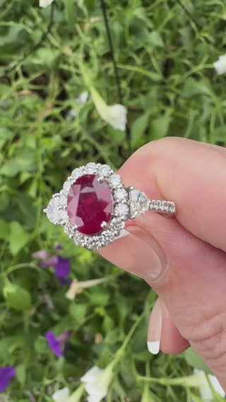 Estate Modern Ruby and Diamond 18Kt White Gold Ring — detail view