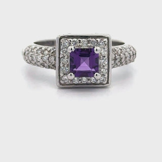 Estate Amethyst, Diamond, and 14K White Gold Ring — detail view