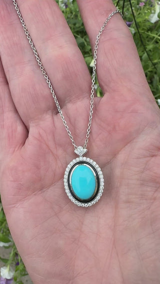 Estate Modern Diamond, Turquoise & Black Enamel 14Kt White Gold Necklace — side view