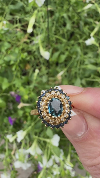 Estate Modern 1990's Sapphire and Diamond 14K Yellow Gold Ring — side view