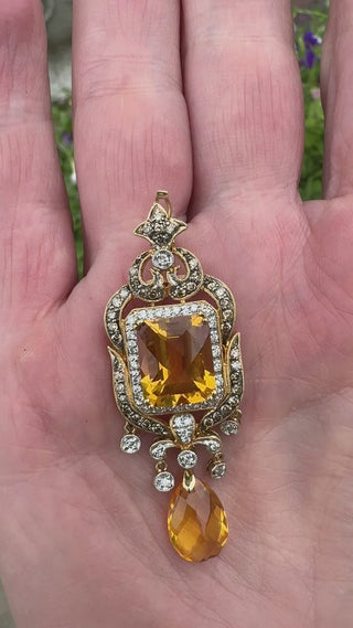 Estate Modern Citrine and Diamond 14kt Yellow Gold Pendant — side view