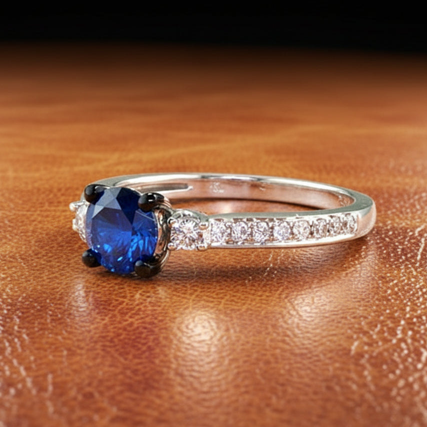Estate jewelry — Effy Blue and White Diamond and 14K White Gold Ring, Diamonds 1.20 ctw SI2-I1