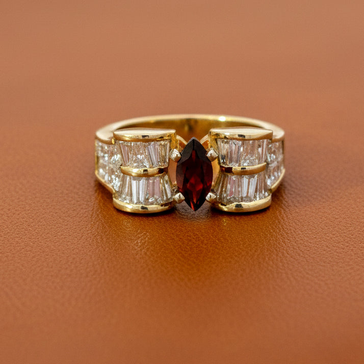 Estate jewelry — Designer EMJ Garnet and Diamond Ring, Diamonds 2.47 ctw F-G color VS1-SI1