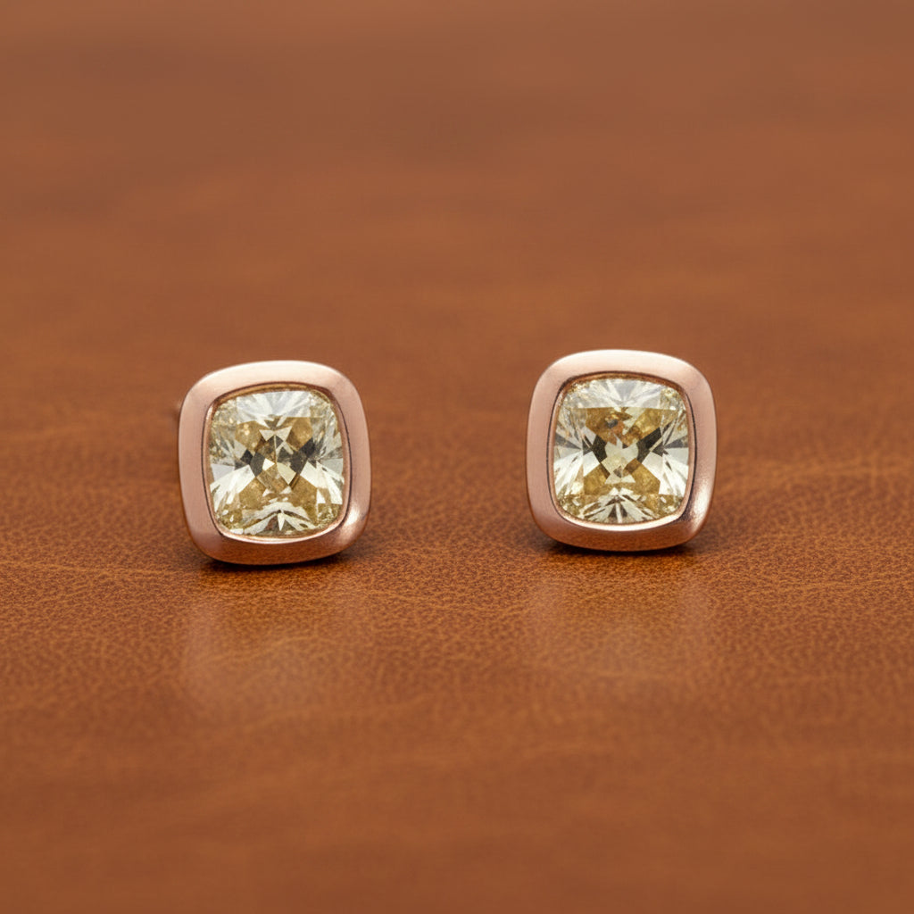 Estate jewelry — Designer Maya Lianna 3.07 ctw Natural Fancy Brownish Yellow Diamond (GIA) 14K Rose Gold Earrings, 14K Rose Gold 2.50 g