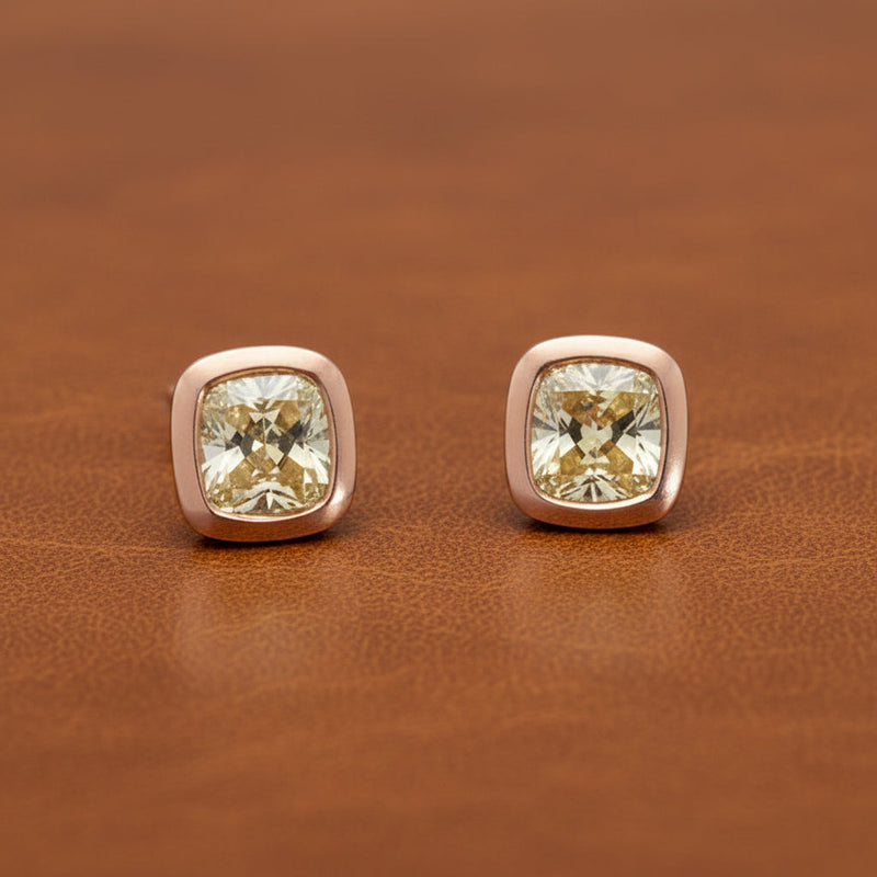 Estate jewelry — Designer Maya Lianna 3.07 ctw Natural Fancy Brownish Yellow Diamond (GIA) 14K Rose Gold Earrings, 14K Rose Gold 2.50 g