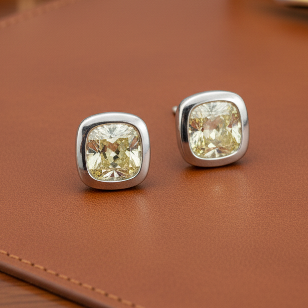 Estate jewelry — Designer Maya Lianna 2.12 ctw Natural Fancy Gray Greenish Yellow (GIA) Earrings, 14K White Gold 4.02 g