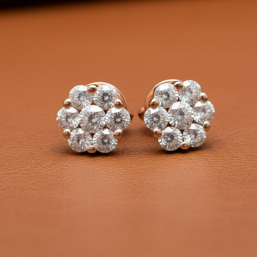 Estate jewelry — Maya Lianna .50 ctw Diamond and 14K Rose Gold Cluster Earrings, Diamonds 0.50 ctw