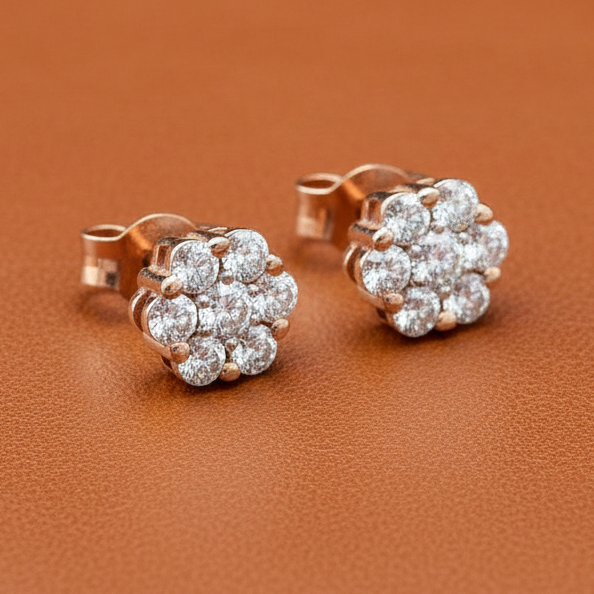 Estate jewelry — Maya Lianna Diamond and 14K Rose Gold Cluster Earrings, Diamonds 0.75 ctw