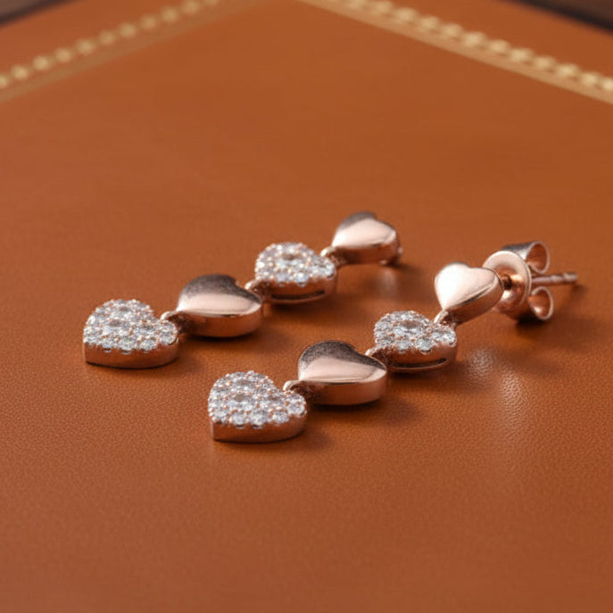 Estate jewelry — Effy Diamond and 14K Rose Gold Heart Dangle Earrings, Diamonds 0.34 ctw SI1