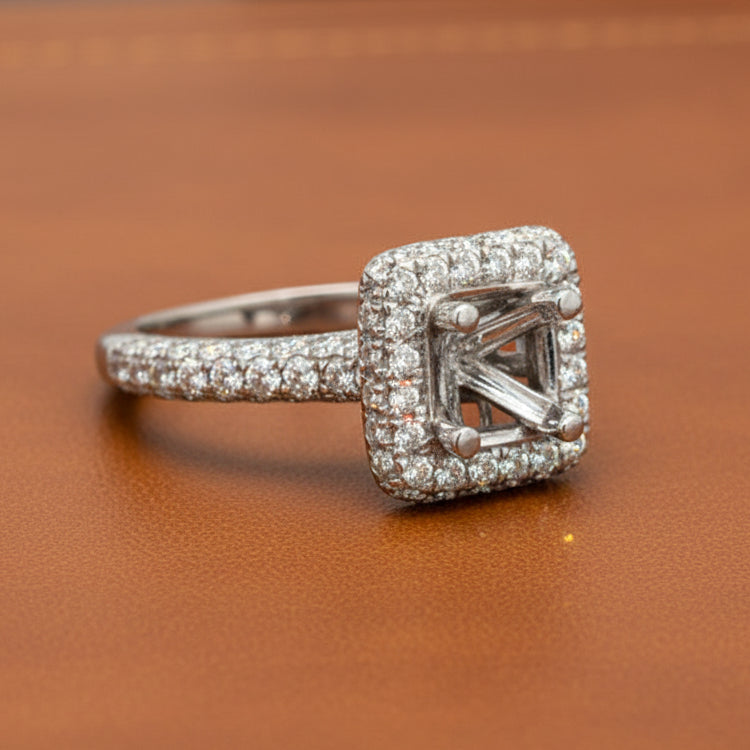 Estate jewelry — Uni Design 1.08 Ctw. Diamond and 14K White Gold Semi Mount Ring, Diamonds 1.08 ctw