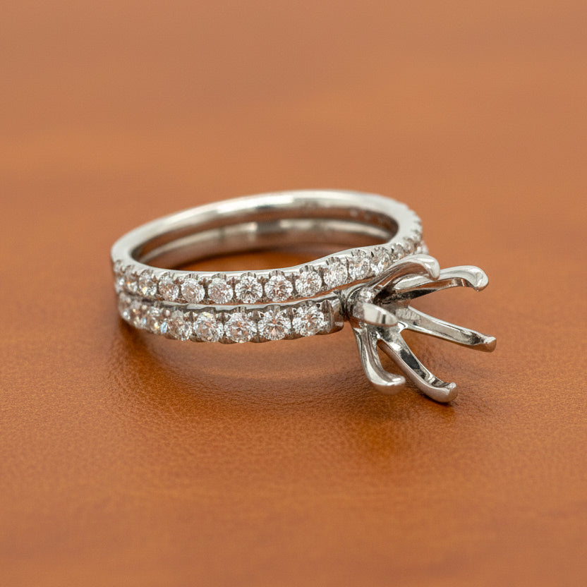 Estate jewelry — Maya Lianna Diamond and 14K White Gold Semi Mount Bridal Set Rings, Diamonds 0.83 ctw