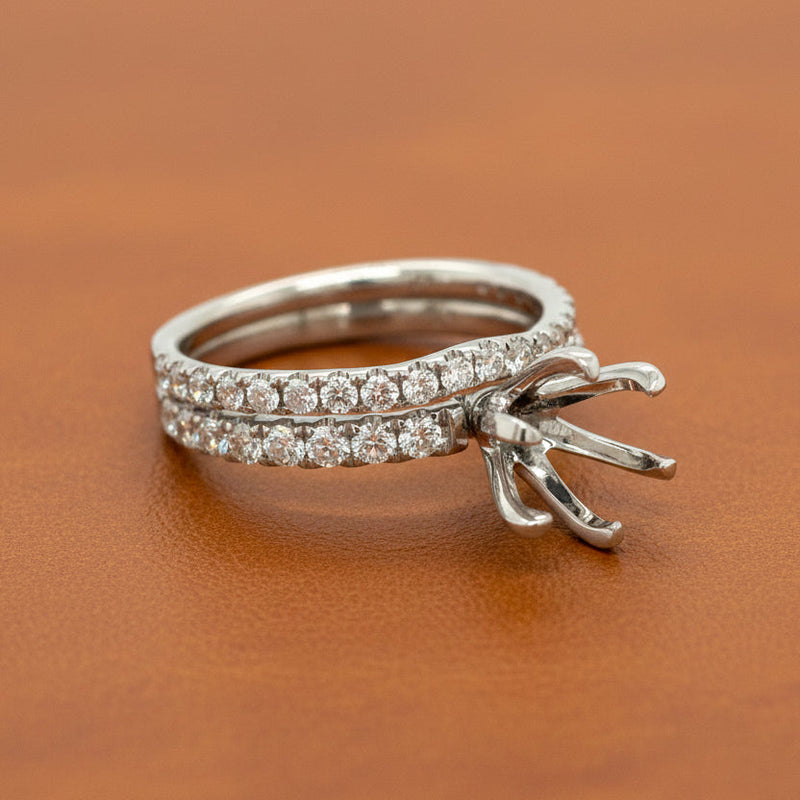 Estate jewelry — Maya Lianna Diamond and 14K White Gold Semi Mount Bridal Set Rings, Diamonds 0.83 ctw