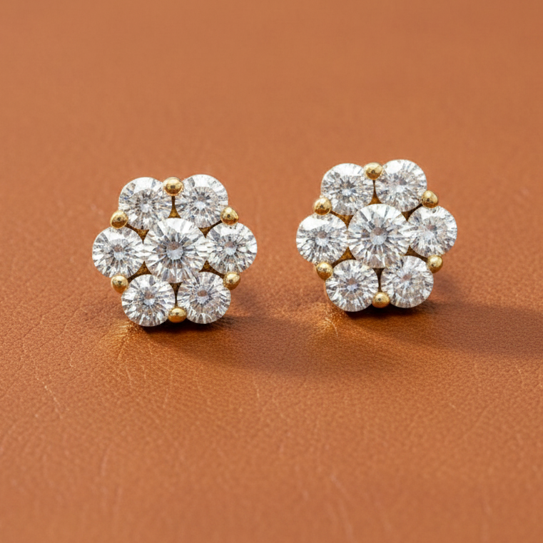 Estate jewelry — Maya Lianna .75 ctw Diamond and 14K Yellow Gold Cluster Earrings, Diamonds 0.75 ctw