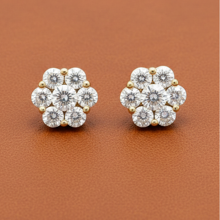 Estate jewelry — Maya Lianna Diamond and 14K Yellow Gold Cluster Earrings, Diamonds 1.00 ctw