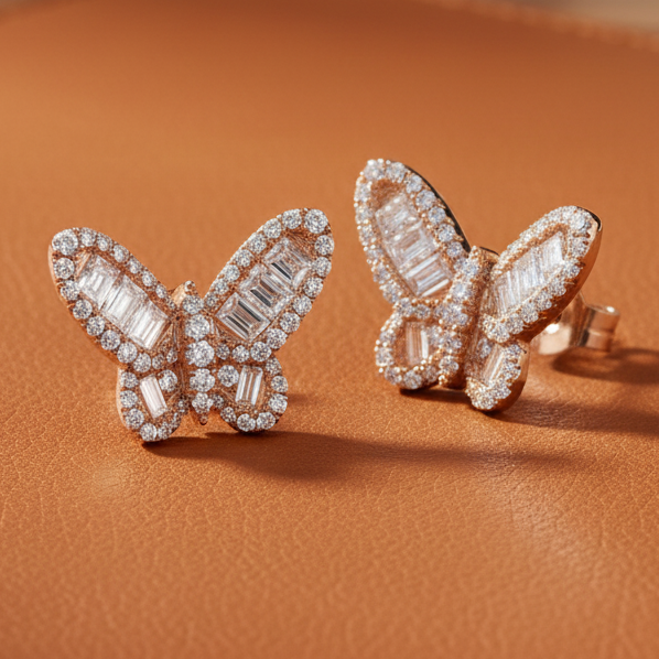 Estate jewelry — Fashionista 2.99 ctw Diamond and 18K Rose Gold Butterfly Earrings, Diamonds 2.99 ctw