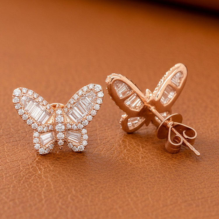 Estate jewelry — Fashionista 2.50 ctw Diamond and 18K Rose Gold Butterfly Earrings, Diamonds 2.50 ctw