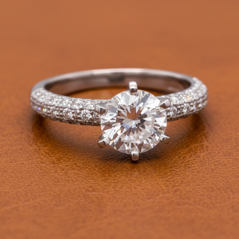 Estate jewelry — HOF Diamond and 18K White Gold Semi Mount Ring, Diamonds 0.50 ctw