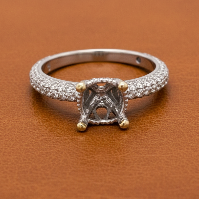Estate jewelry — Jude Frances Diamond and 18K White Gold Semi Mount Ring, Diamonds 0.93 ctw