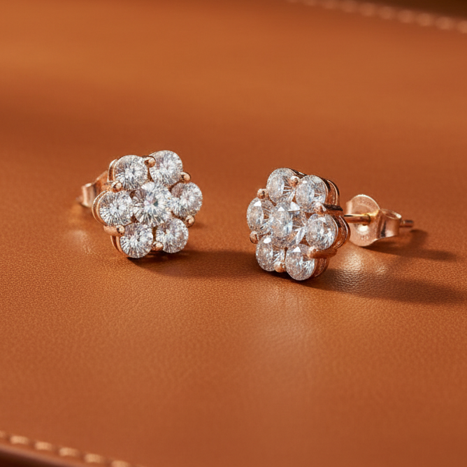 Estate jewelry — Maya Lianna 1.00 ctw Diamond Cluster 14K Rose Gold Earrings, Diamonds 1.00 ctw SI1–SI2