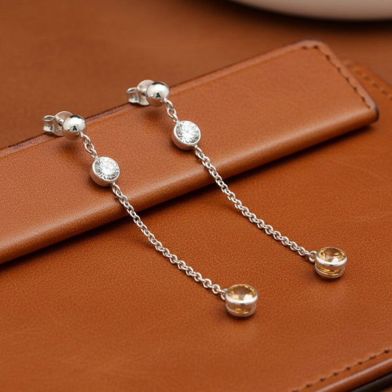Estate jewelry — Maya Lianna 1.12 ctw Diamond and Natural Fancy Orange Diamond Dangle Earrings, Diamonds 0.56 ctw G-H color SI1-SI2
