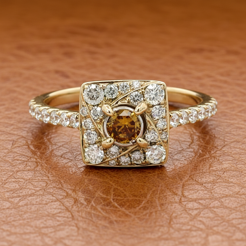 Estate jewelry — Leo Schachter .76 ctw Diamond Ring Natural Fancy Orange Center, Diamonds 0.50 ctw VS2