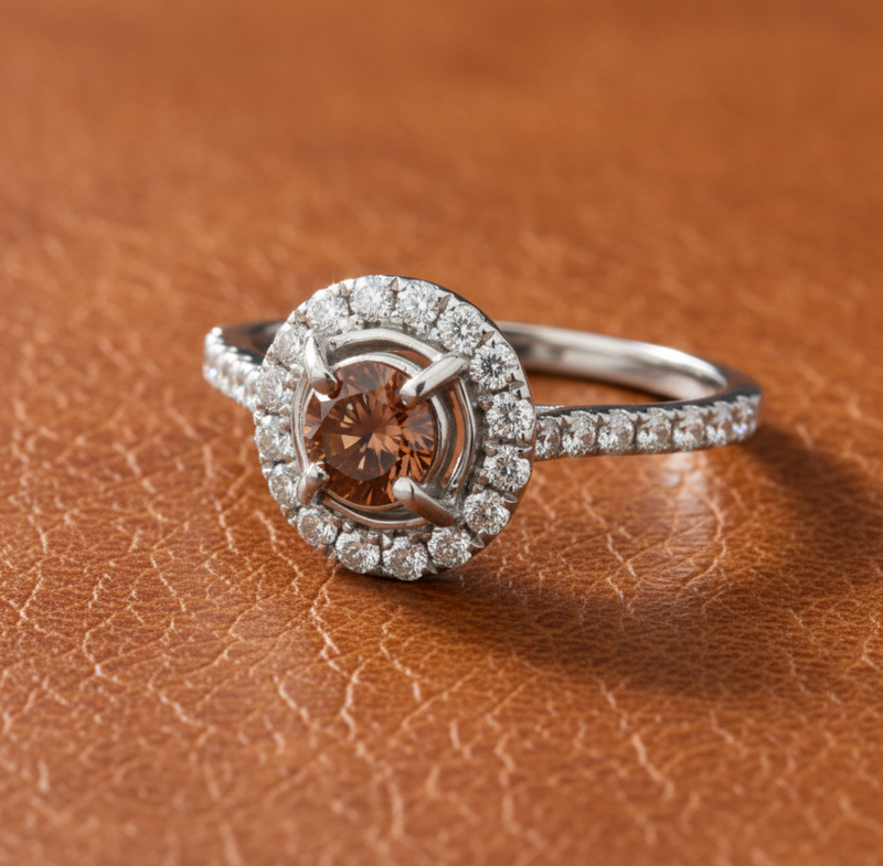 Estate jewelry — Maya Lianna .59 ctw Diamond Ring Natural Fancy Orange Center, Diamonds 0.59 ctw G-H color VS2-SI1