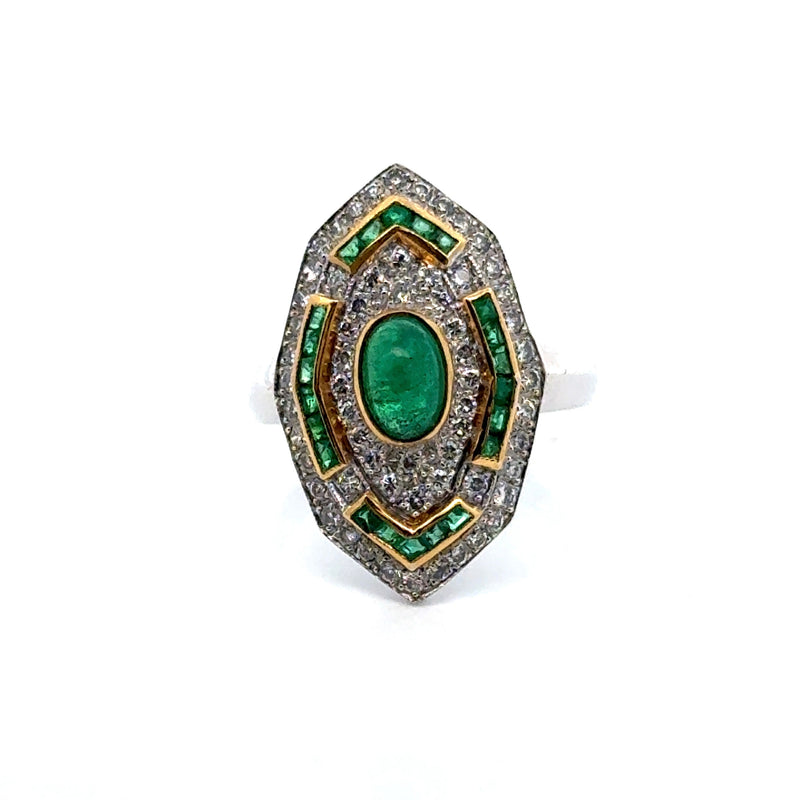 Estate jewelry — An Emerald Halo, in White Gold, Emerald, oval/pear cut, 1.00 cttw