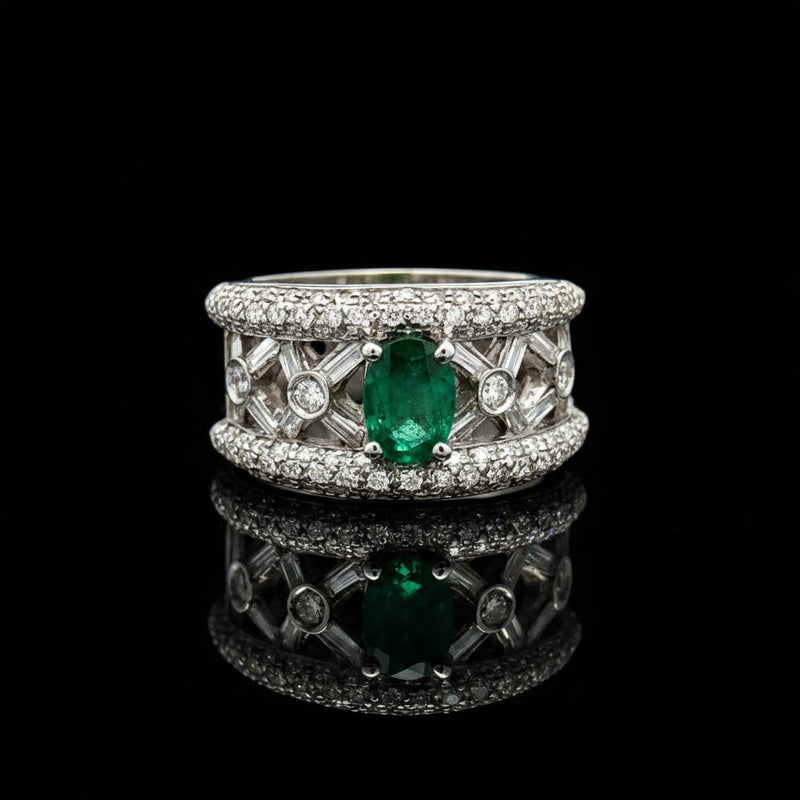 Estate jewelry — An Emerald, in Sculptural White Gold, Emerald, oval cut, 0.92 ct