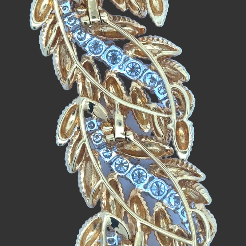 Estate jewelry — Estate 10.27ctw Diamond Textured Leaf Motif 18K Yellow and White Gold Bracelet