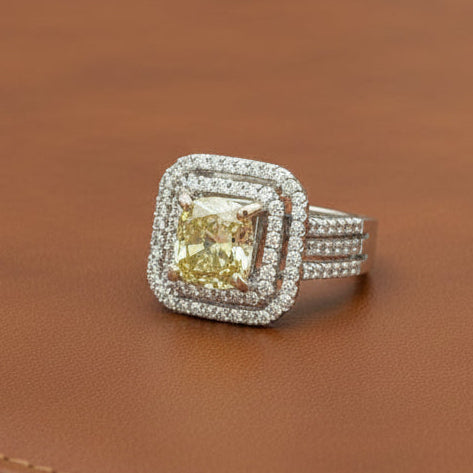 Estate jewelry — Estate 2.10 ct Natural Fancy Brownish Greenish Yellow Diamond 18K White Ring, 18K White Gold 7.57 g