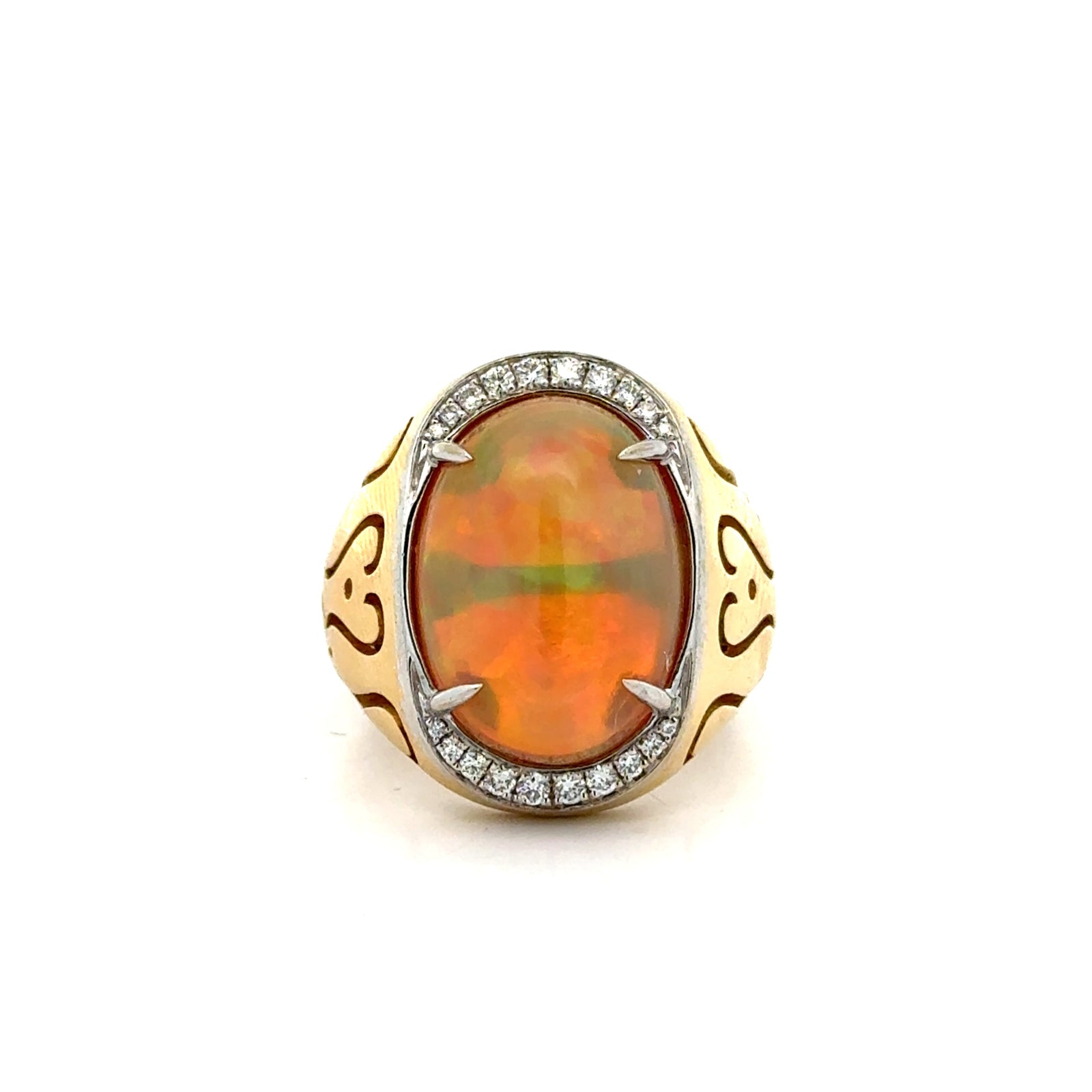 Estate jewelry — Estate Spark Creations Opal and Diamond 18K Yellow/White Gold Ring