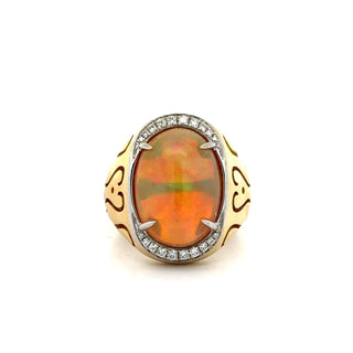 Estate jewelry — Estate Spark Creations Opal and Diamond 18K Yellow/White Gold Ring