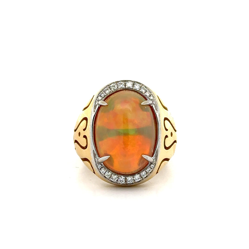 Estate jewelry — Estate Spark Creations Opal and Diamond 18K Yellow/White Gold Ring
