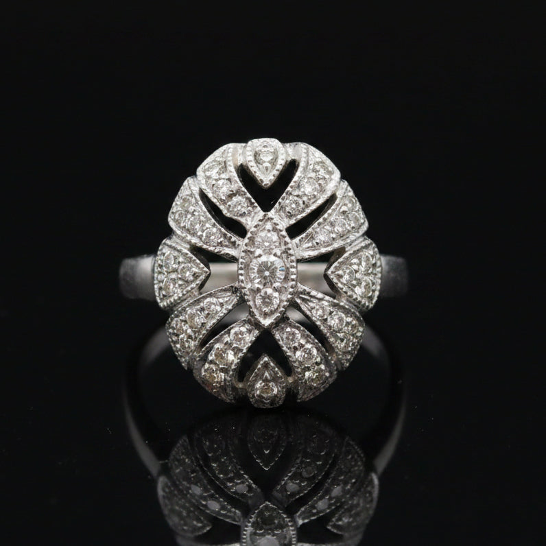 Estate jewelry — A Filigree Diamond, in White Gold, 0.25 ct round brilliant-cut diamonds, G/H color