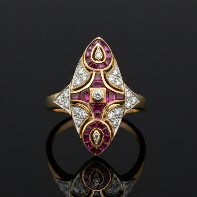 Estate jewelry — French-Cut Rubies, in Two-Tone Gold, Ruby, French cut, 1.00 cttw, VS2-SI1 clarity